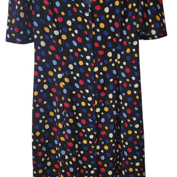 Rihoas Polka Dot Dress Short Sleeve Tie Back XL Button Front Fit and Flare Black - Picture 3 of 8